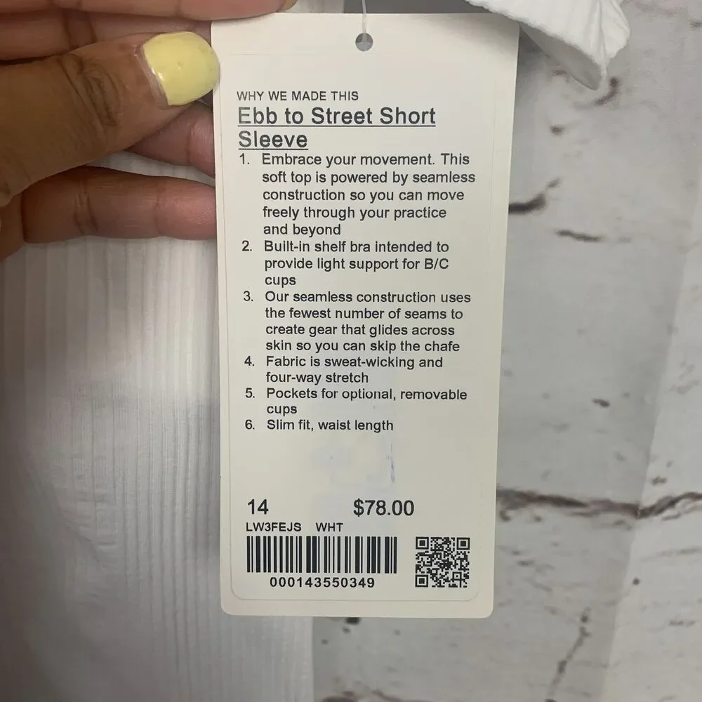 LULULEMON Ebb to Street Short Sleeve Shirt Women's 14 White Workout Tee T-shirt - Picture 5 of 7